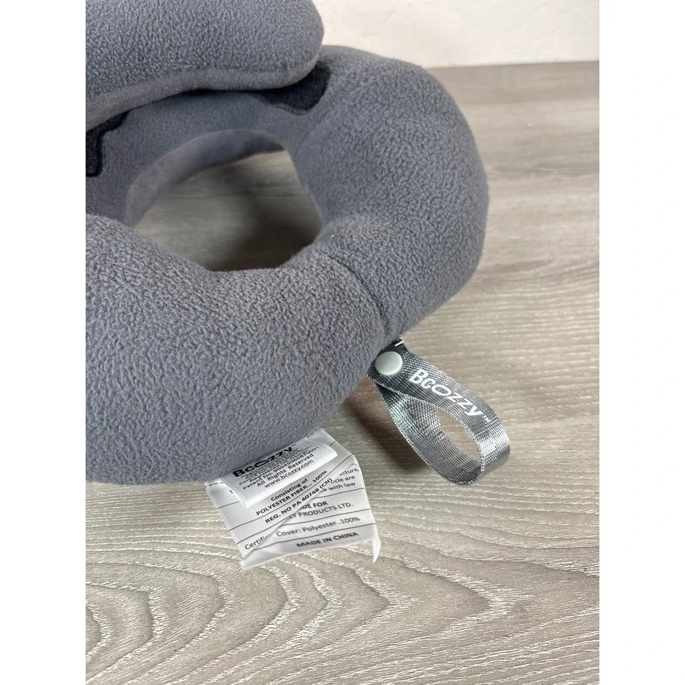 BCOZZY Chin Supporting Travel Pillow Charcoal Grey Fleece Neck Support S Large